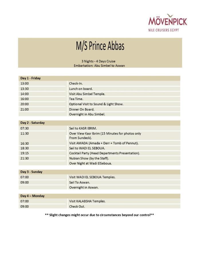 Moevenpick Prince Abbas Lake Nasser Cruise, Every Monday Four Nights From Aswan, Every Friday Three Nights From Abu-Simbel - Including Excursions And Sightseeing ภายนอก รูปภาพ